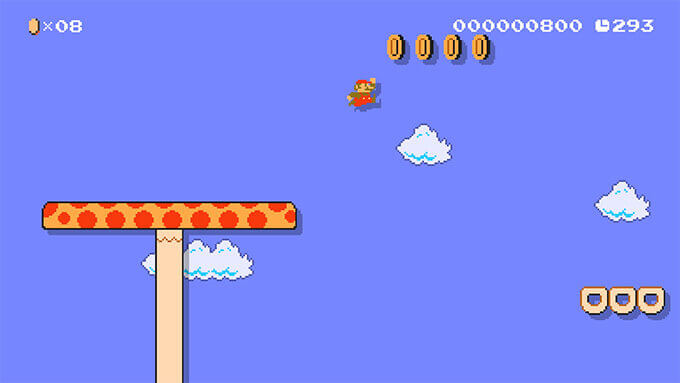 Vidéo de Mario qui saute à travers un niveau coloré avec le thème Ciel.